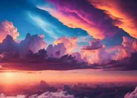 Sky and clouds with beautiful flashy colors, fantasy style. ai generated photo