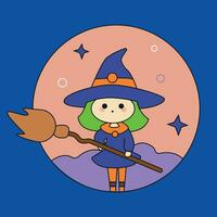 Vector illustration of a cute witch with a broom.