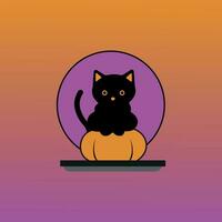 Vector illustration of a black cat on a pumpkin