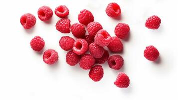 Set of raspberry layout top view isolated on white background, ai generative photo