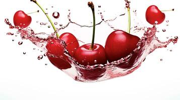 red cherry with water splash isolated on white background, ai generative photo