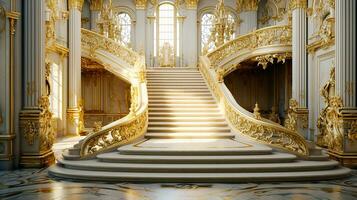 golden royal stairs in palace, ai generative photo