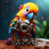 A colorful parrot with a camera in the style generated by Ai photo