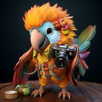 A colorful parrot with a camera in the style generated by Ai photo