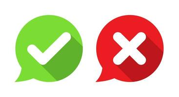 Check and x cross icon vector in speech bubbles. Accept and decline sign symbol