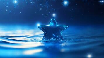 Blue star in water, starry sky and water waves background ai generated photo