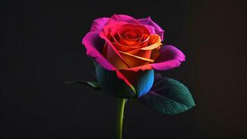 Beautiful colorful rose on a black background close up ai generated photo