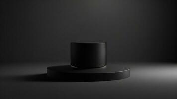 Black round podium for product presentation on dark background. 3d render ai generated photo