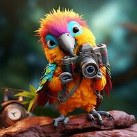 A colorful parrot with a camera new style generated by Ai photo