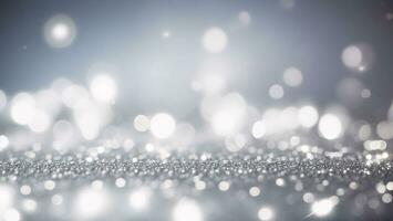 Silver glitter vintage lights background, silver and white, defocused ai generated photo