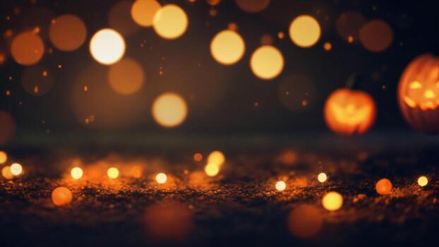 Víspera de Todos los Santos antecedentes con Jack o linternas y bokeh luces ai generado foto