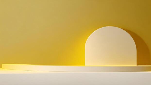 3d hacer de mínimo producto monitor podio con amarillo crema color antecedentes ai generado foto