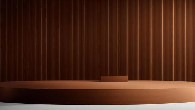 brown podium for product presentation, wood background, 3d render ai generated photo
