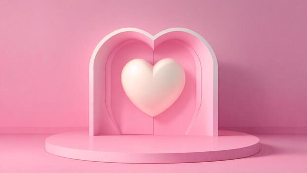 mínimo escena con corazón forma en rosado fondo, 3d hacer ai generado foto