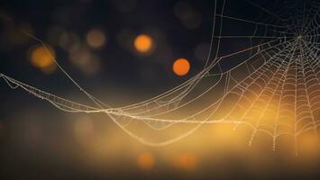 spider web with glowing bokeh background ai generated photo