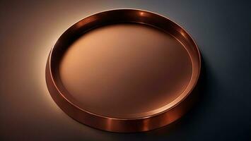 Round copper plate on a dark background, 3d rendering, 3d illustration ai generated photo