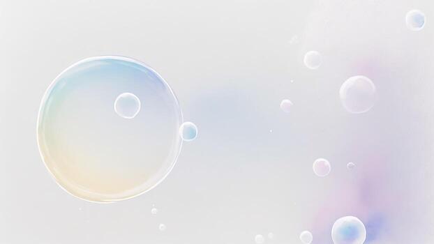 vistoso jabón burbujas flotante en el agua superficie con un pastel de colores antecedentes ai generado foto