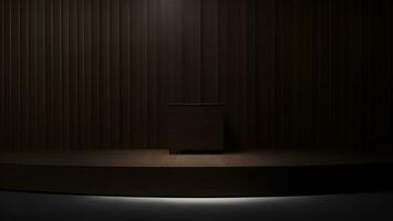 black wood lecture podium, wood background, low light ai generated photo