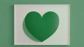 Green paper heart in white frame on green background, 3d rendering ai generated photo