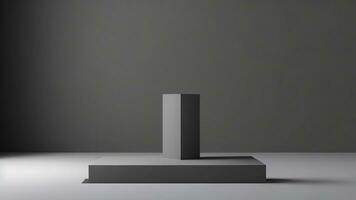 Black podium in dark room, 3d rendering. Computer digital drawing. ai generated photo