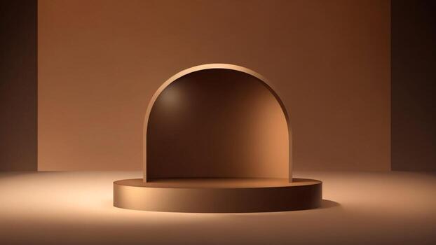 3d hacer de marrón antecedentes con redondo podio para cosmético producto presentación ai generado foto