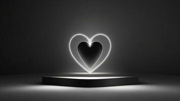 Neon heart on black background, black stage, Valentine's day background, 3D render ai generated photo