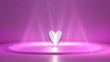 purple background with heart and spotlights, 3d render illustration ai generated photo