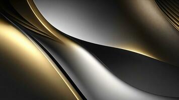 Abstract metallic background with golden and silver lines. 3d render illustration ai generated photo