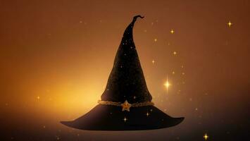 Halloween witch hat with stars and bokeh on gold background ai generated photo