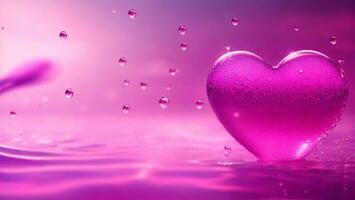 Valentine's day background with pink heart and water drops ai generated photo