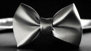 silver bow tie on a black background close-up, horizontal photo ai generated