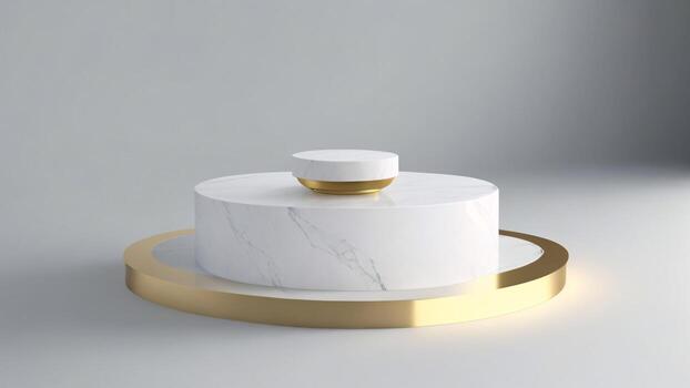 blanco oro mármol podio para producto mostrar, mínimo escena, 3d hacer ai generado foto