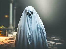 ghost with scary face and white skull photo