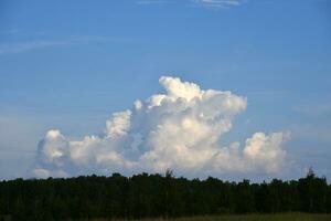 Beautiful thunderstorm landscape in the countryside. Thunderclouds and a horizon with a forest. photo