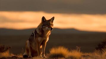 coyote sentar y observar el presa, naturaleza antecedentes. ai generado. foto