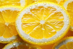 Slices of fresh juicy yellow lemons AI generated photo