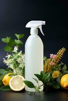 Plastic All - purpose Cleaner with floral background AI generated photo