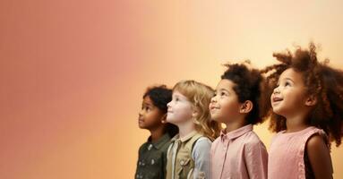 AI generated Side profile of children, on pastel background, banner photo