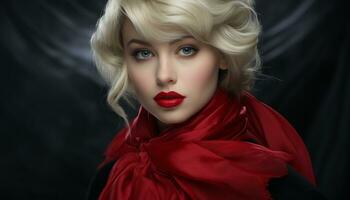 Beautiful fashion model with blond hair exudes elegance and sensuality generated by AI photo