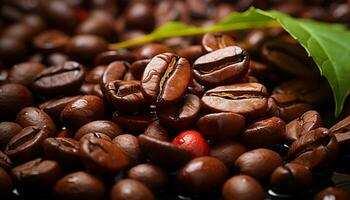 Freshness in a cup, dark bean aroma, selective focus on coffee generated by AI photo