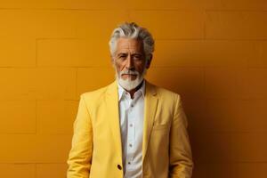 A stylish old man with a silver beard and hair AI generated photo
