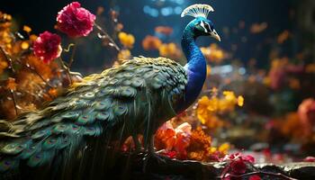 pavo real vibrante plumas escaparate naturaleza belleza y elegancia en movimiento generado por ai foto