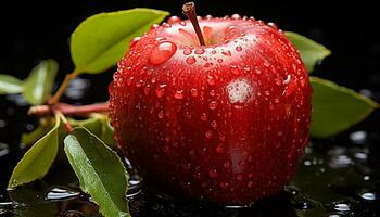 Freshness and nature in a wet, ripe, green apple slice generated by AI photo