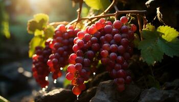 Grape vineyard, ripe fruit, autumn harvest, healthy organic winemaking generated by AI photo