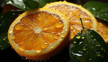 Freshness of nature citrus fruit, a slice of healthy eating generated by AI photo