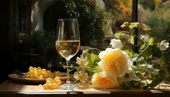 naturaleza elegancia en un vaso, celebrando romance y gastrónomo indulgencia generado por ai foto