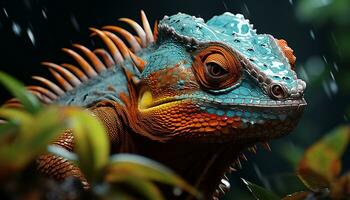 Lizard, reptile, nature, green, tropical, iguana, forest, macro, gecko, cute generated by AI photo
