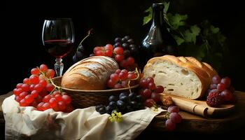 Freshness of nature bounty on a rustic table, a gourmet meal generated by AI photo