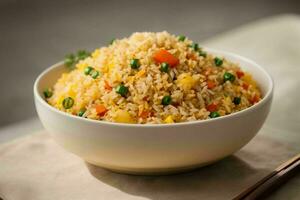 Fried rice with vegetables. AI Generative Pro Photo