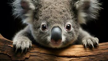 Cute koala, small and fluffy, looking at camera with softness generated by AI photo